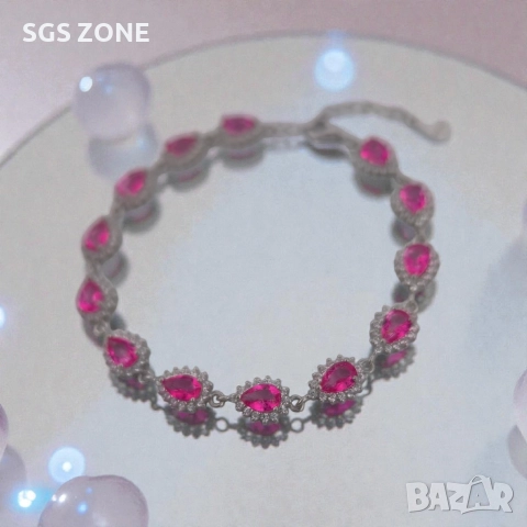 сребърна гривна с естествен розов топаз, снимка 4 - Гривни - 52695121
