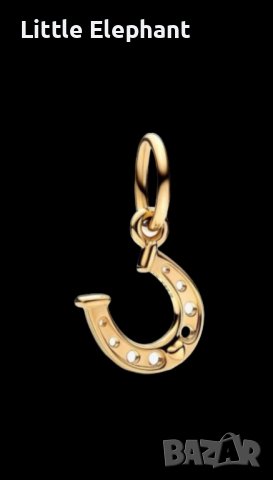 Сребърен висящ елемент Пандора,подкова "За късмет",Gold/нов