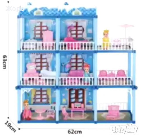 ДЕТСКА КЪЩА/ВИЛА ЗА КУКЛИ ТРИ ЕТАЖА С МЕБЕЛИ 140396, снимка 9 - Кукли - 47685251
