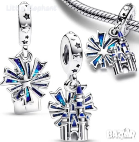 Сребърен висящ елемент Пандора,Disney,Aladdin"Пясъчен замък-Sparkle star"/нов
