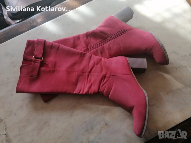 Високи дамски ботуши - среден ток, цвят "корал"