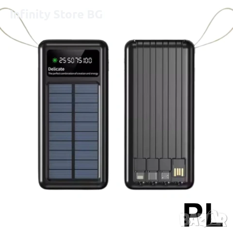 🔋☀️ Соларна батерия с LED дисплей KLGO KP-97 – 10 000 mAh с 4 вградени кабела ☀️🔋