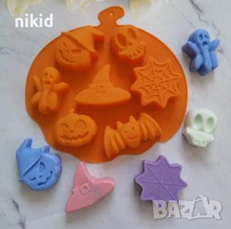 7 големи Хелоуин Halloween тиква череп паяжина прилеп дух силиконов молд форма шоколад гипс сапун