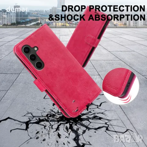 Калъф-портфейл MONASAY за Samsung Galaxy S24 5G 6.2 инча, ярко розов, снимка 5 - Калъфи, кейсове - 50034260