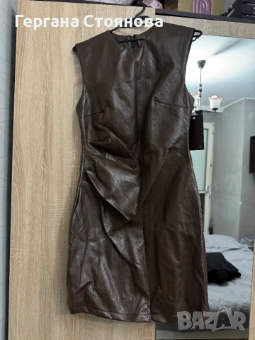 Дамска нова кожена кафява рокля