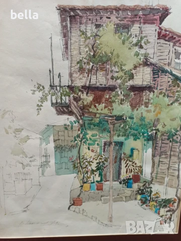 Стар  акварел с паспарту ,смесена техника на Владимир Мански, снимка 10 - Антикварни и старинни предмети - 51428871