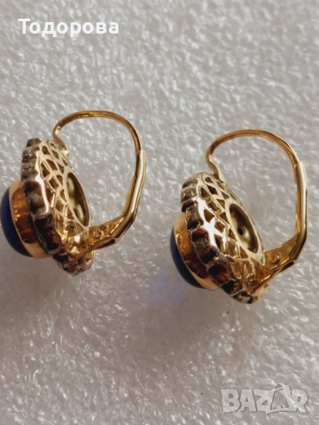 Стари антикварни златни обеци със сапфири и диаманти, злато 14к., 2 260 лв, снимка 13 - Обеци - 52211596