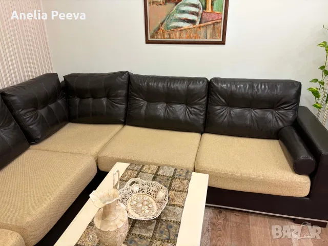 Диван кожа и плат НОВ, снимка 3 - Дивани и мека мебел - 55807895