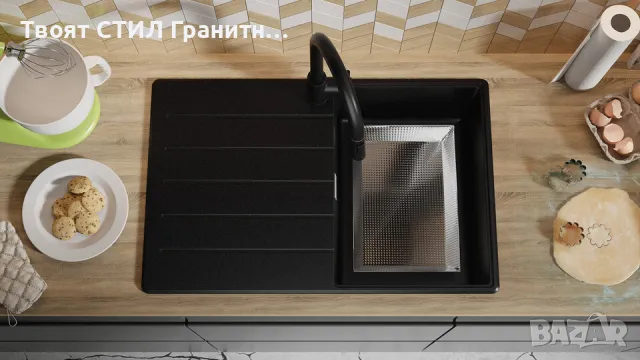 Черна кухненска мивка от гранит Копенхаген 780х500 Top 50, снимка 9 - Мивки - 47903837