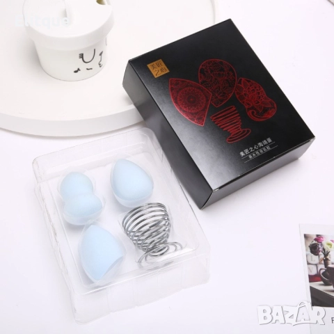 Комплект от 3 бр. тампони за нанасяне на грим по лицето с метална поставка HZS347, снимка 4 - Други - 52830546