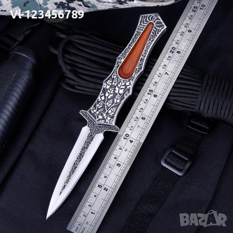 Сгъваем нож с гравирана дръжка и острие тип кама 95x230, снимка 3 - Ножове - 51435054