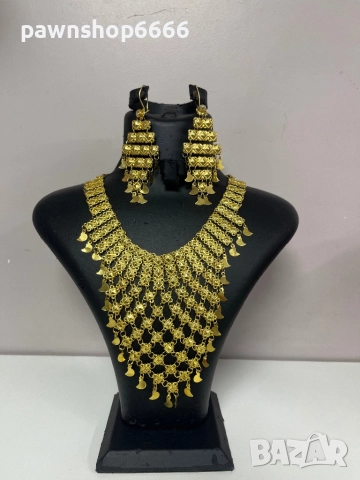 Златен комплект обеци + колие 14 карата 