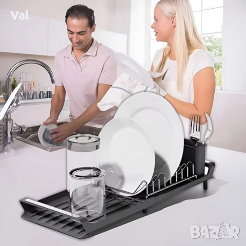 Разтегателен сушилник за съдове и прибори с дренажна тава, снимка 7 - Аксесоари за кухня - 52934010