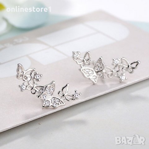 Сребърни обеци 925 - Пеперуди Код: BJ406, снимка 2 - Обеци - 33800594
