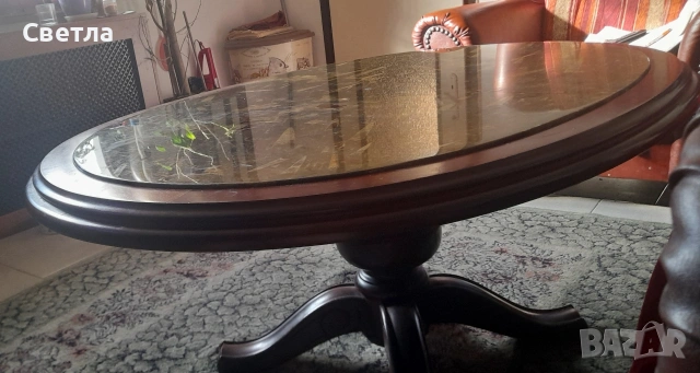 Масивна холна маса с мраморен плот и дърворезба!