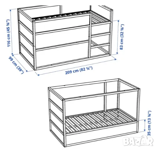 Детско легло Kura, Кура - двуетажно, обръщащо се, надстройка, Икеа, снимка 7 - Мебели за детската стая - 39472539