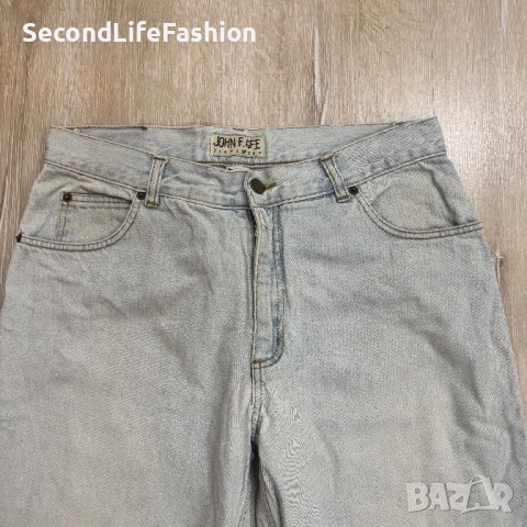 Винтидж мъжки дънки JOHN F GEE W32 L26, бяло-сини, ретро с цип, снимка 2 - Дънки - 53253225
