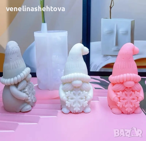 3D гном със снежинка силиконов молд форма свещи гипс сапун смола фондан шоколад , снимка 2 - Форми - 52428812