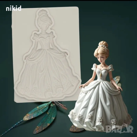 Момиче в красива рокля принцеса силиконов молд форма фондан шоколад декор украса 
