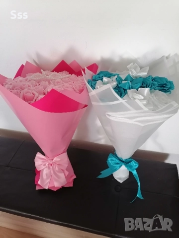 Букет от вечни сатенени рози , снимка 12 - Изкуствени цветя - 52592587