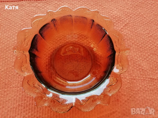 Винтидж преливаща кехлибарена купа, снимка 6 - Чинии - 50838491