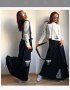екстравагантен коплект 3 части дълга макси пола с катарами тиранти и блуза с дълъг ръкав, снимка 1 - Комплекти - 35893287