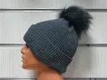 Нова зимна топла дамска шапка Silver Star в тъмносив цвят с пух/помпон, снимка 4