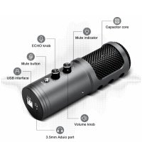 Комплект кондензаторен микрофон за стрийминг на подкаст USB Studio Pop Arm Стойка,ЧЕРЕН, снимка 1 - Микрофони - 40737748