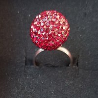 Сребърен пръстен проба 925 / червена топка с кристали "Swarovski" , снимка 5 - Пръстени - 26293568