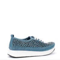 Дамски обувки от естествена кожа с перфорация в синьо , снимка 3 - Дамски ежедневни обувки - 41895245