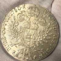 Сребърна монета  Австрия 1 талер, 1780 Мария Терезия - надпис: IUSTITIA ET CLEMENTIA рестрайк, снимка 2 - Нумизматика и бонистика - 40498415
