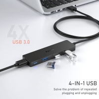 Aceele 4-портов USB 3.0 хъб, 120 см кабел, изключително тънък, снимка 4 - Други - 36039988