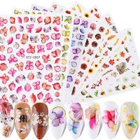Нови Цветя Самозалепващи се Стикери 8 листа Декорация нокти Деца Момичета, снимка 1 - Други - 42024750