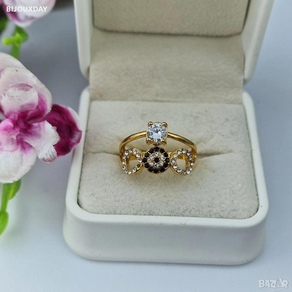 пръстен текташ око на назар против уроки медицинска стомана 18 карата златно покритие, снимка 1