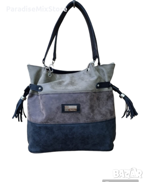Дамска луксозна чанта тип торба в пастелни цветове 30х34см Цветове: сиво-синя гама;зелено-синьо гама, снимка 1