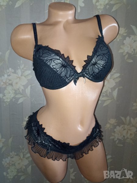 Sexy lingerie -75 C /M,- Луксозен комплект сутиен с твърди чашки с банел и бикини , снимка 1