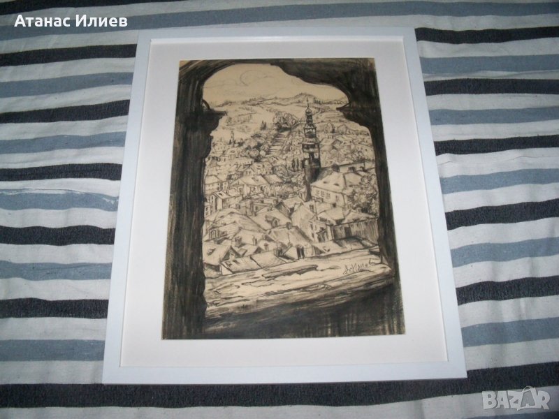 "Изглед през прозореца", пейзаж, графика на худ. Десислава Илиева, снимка 1