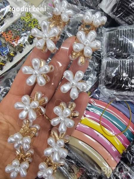 Луксозна мини щипка с перлички-картон от 12 броя , снимка 1