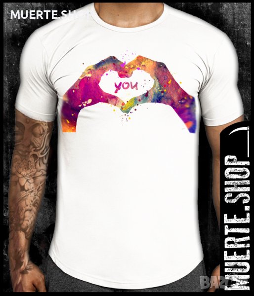 Тениска с щампа LOVE YOU WATERCOLOR, снимка 1