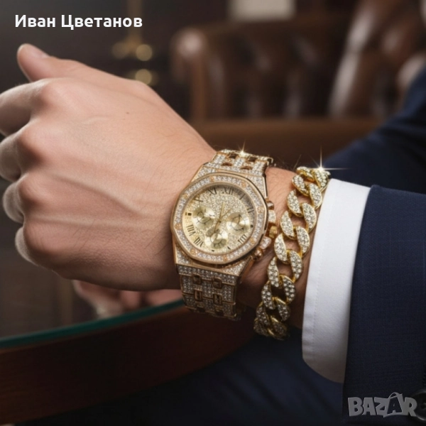 Универсален комплект часовник и гривна с кубинска плетка, снимка 1