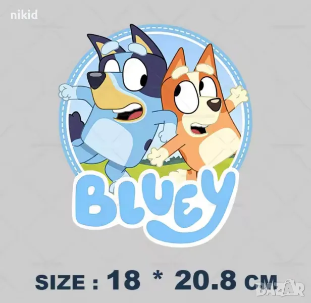 Блуи и Бинго Bluey and Bingo щампа термо апликация картинка за дреха блуза чанта, снимка 1