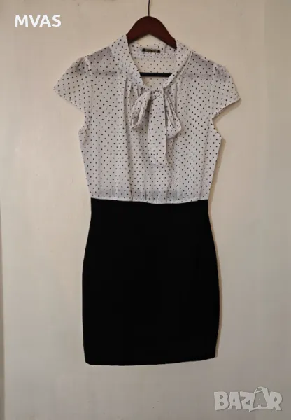 Черно бяла рокля с панделка S размер, снимка 1