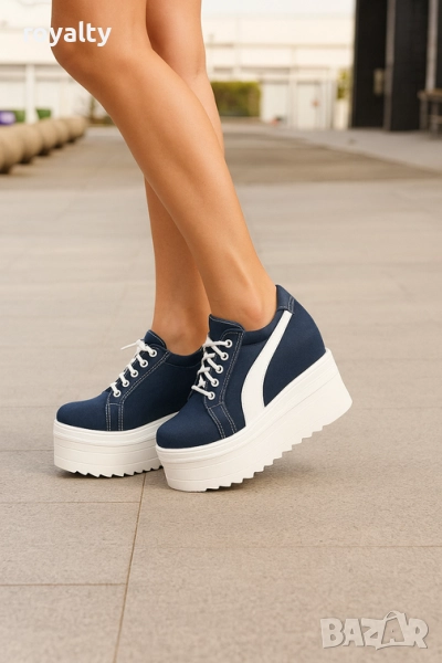 Кецове на платформа - тъмносин деним, снимка 1