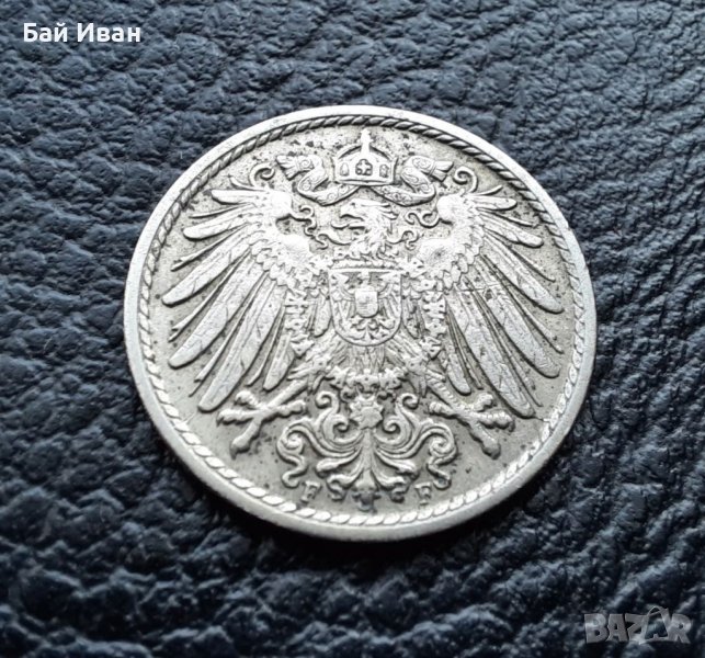 Стара монета  5 пфенига 1910 г. буква  F  - Германия- топ цена !, снимка 1