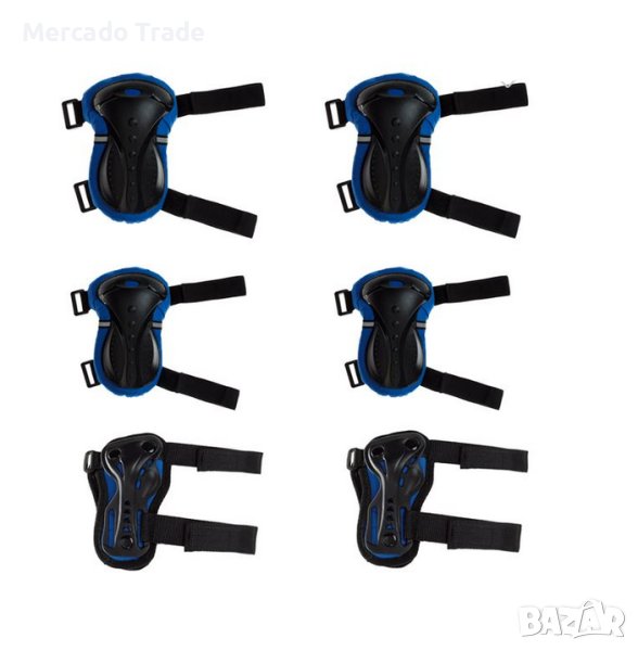Детски предпазен комплект Mercado Trade, За лакти, колена, китки, За деца, Черен - син, снимка 1