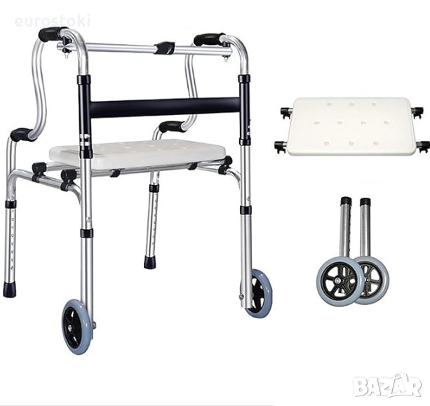 Проходилка с колела HEYOUTH, проходилка за възрастни хора, сгъваем ролатор с 2 колела и седалка, снимка 1