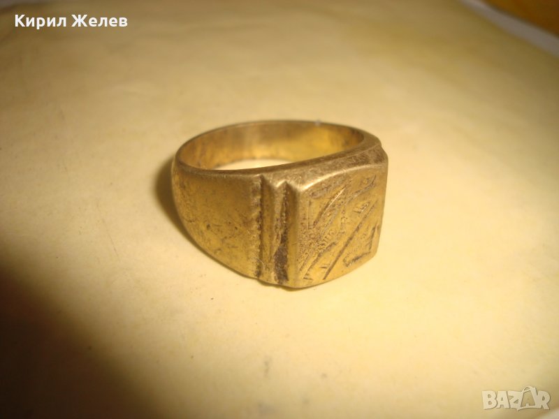 СТАР ПОЗЛАТЕН БРОНЗОВ ПРЪСТЕН ОРНАМЕНТИРАН РЪЧНО МАЙСТОРСКА АРТ ДЕКО СТИЛ ИЗРАБОТКА МАСИВЕН 21898, снимка 1