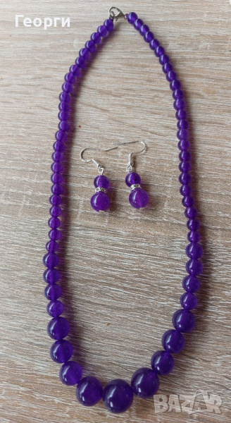 Огърлица и обеци от естествен пурпурен аметист-Бразилия , снимка 1