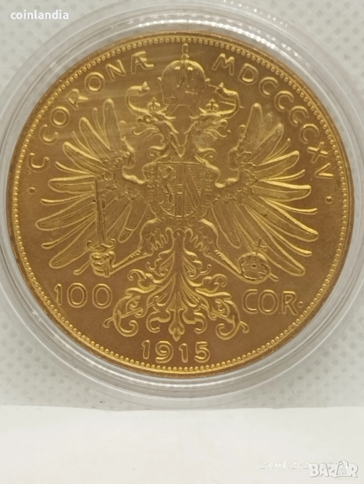 позлатена монета 100 корона репродукция , снимка 1
