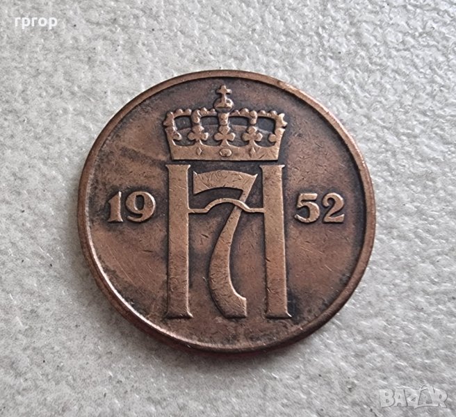 Монета. Норвегия. 5 оре . 1952 година., снимка 1